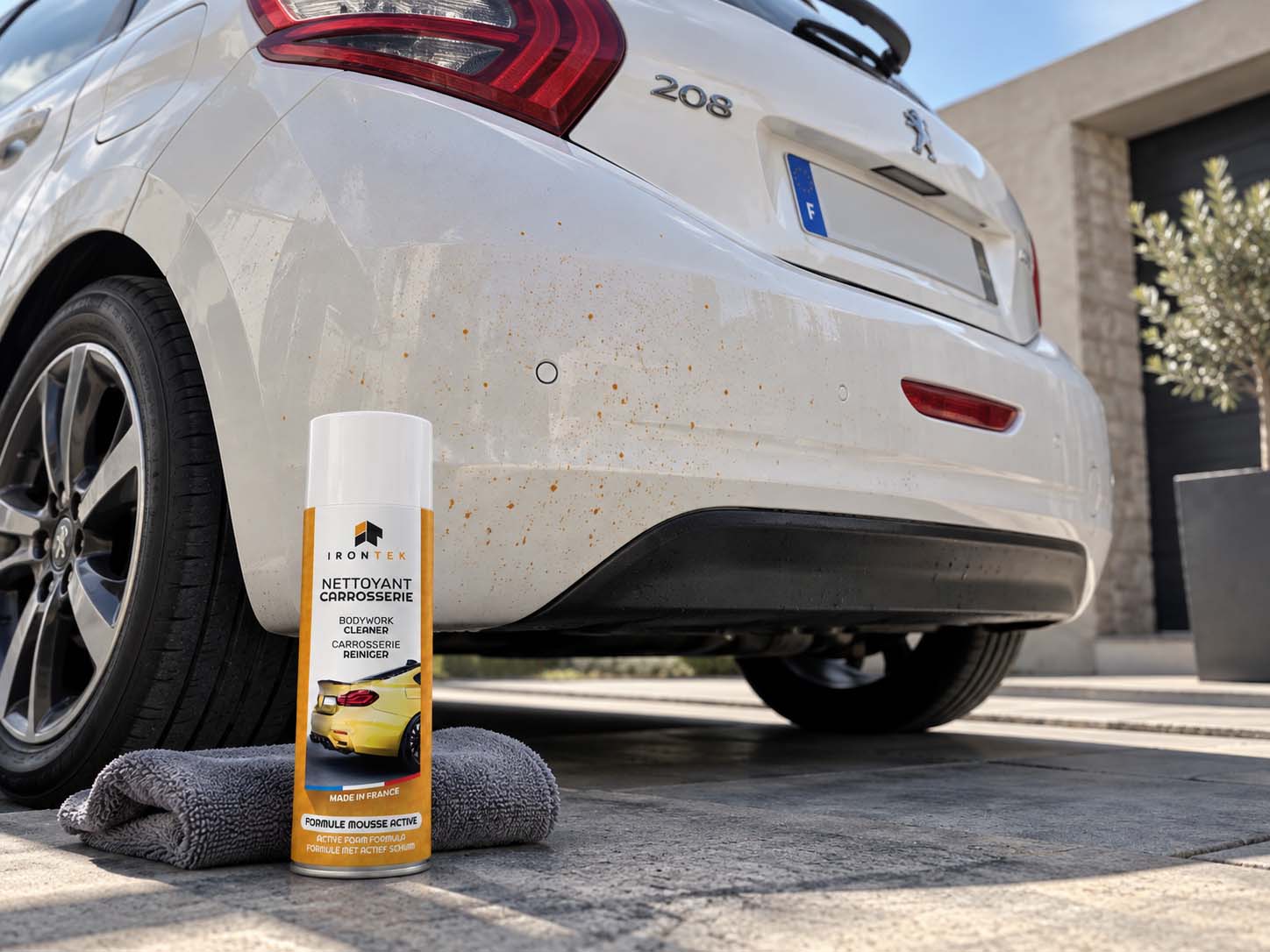 Points orange sur carrosserie de Peugeot 208